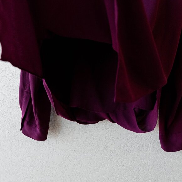 Vince Camuto Burgundy Draped Blouse Size Large – Surplice Front Long Sleeve Top - Picture 7 of 8